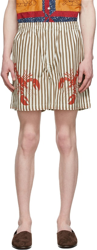 Photo: Bode Brown & White Lobster Stripe Shorts