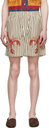 Bode Brown & White Lobster Stripe Shorts