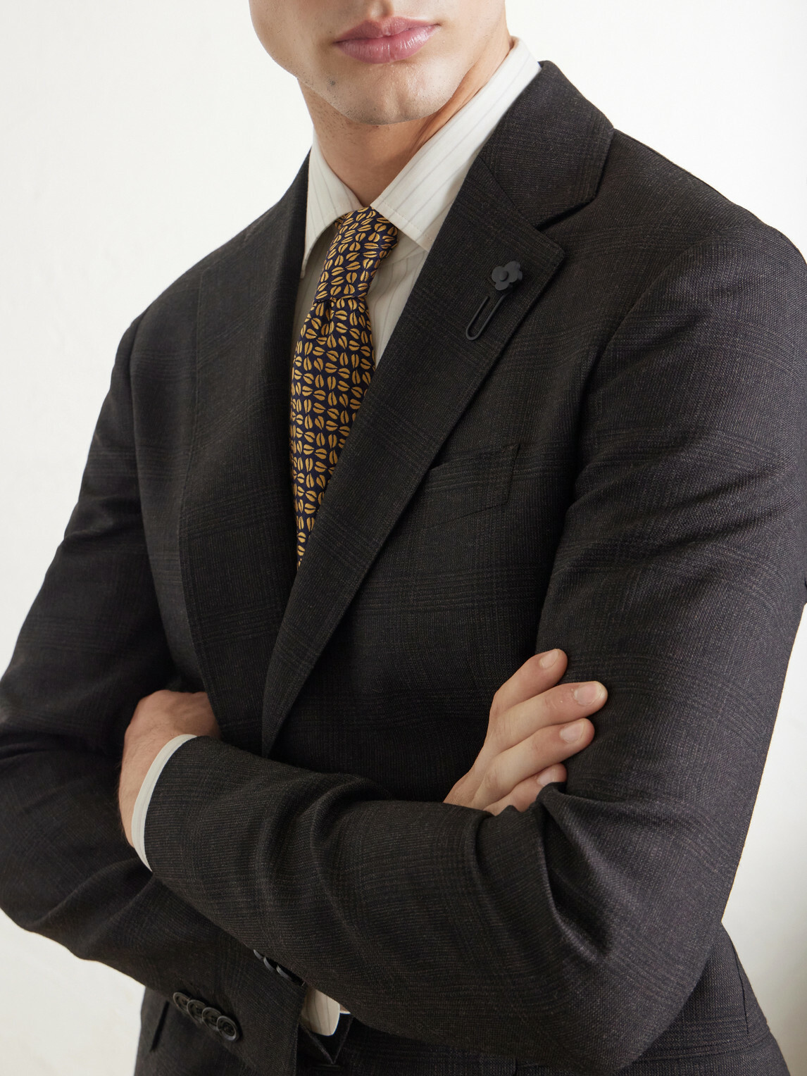 Lardini - Prince of Wales Checked Wool Suit Jacket - Brown