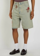 DRÔLE DE Monsieur Dusty Brodé Fleurs Embroidered Denim Shorts