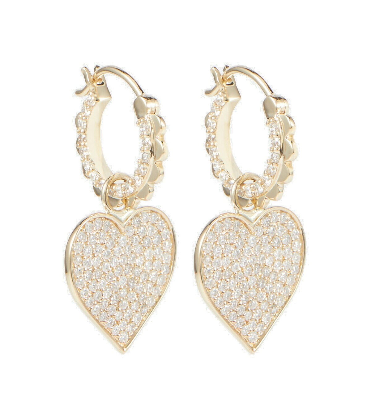 Photo: Sydney Evan 14kt gold scalloped heart charm hoop earrings with diamonds