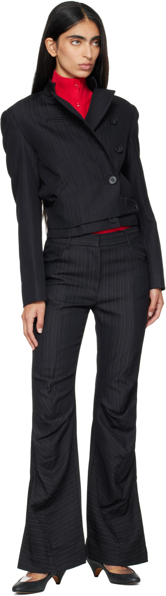OPEN YY Black Stripe Double-Breasted Blazer