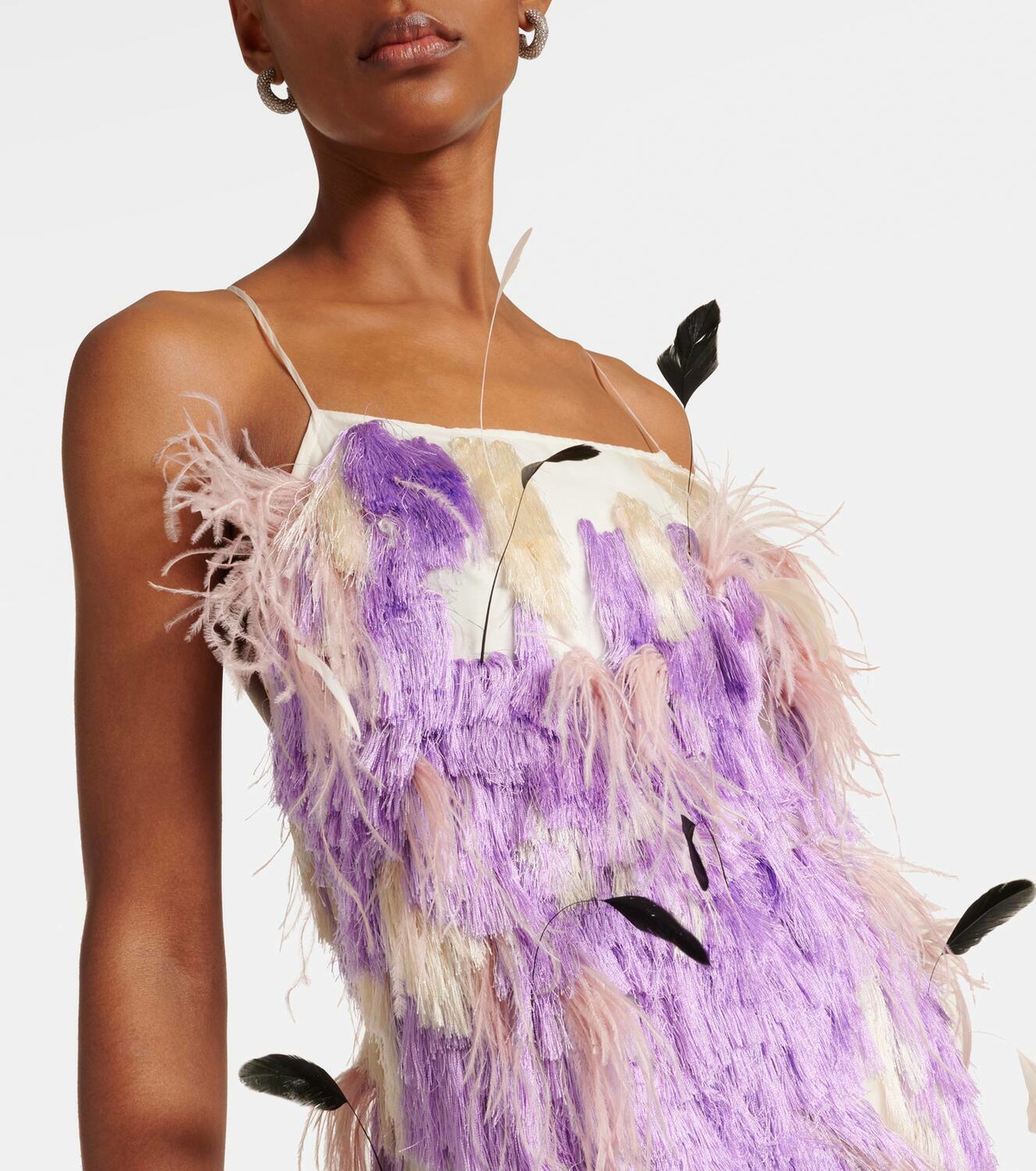 Xu Zhi Feather-trimmed silk minidress
