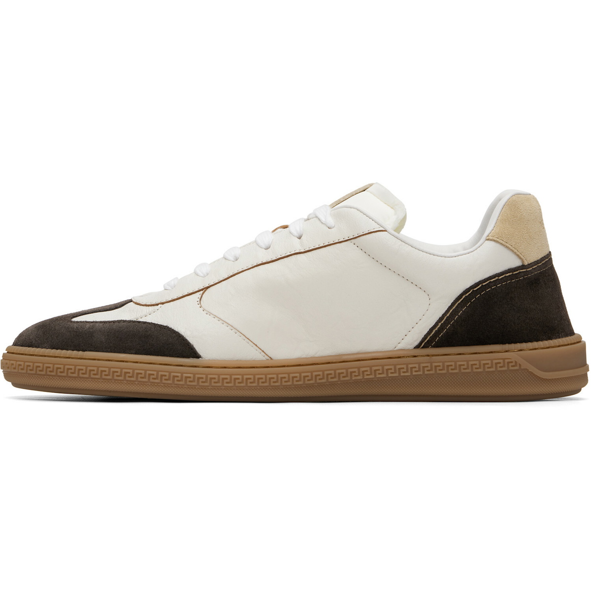 Versace Brown & White Greca Court Nappa & Suede Sneakers