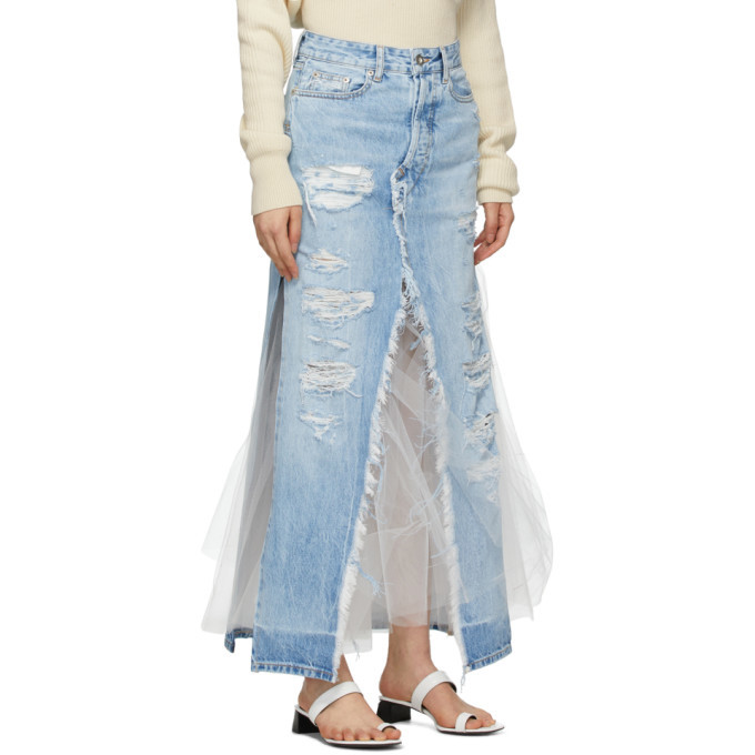 Unravel Blue Denim Tulle Distressed Skirt