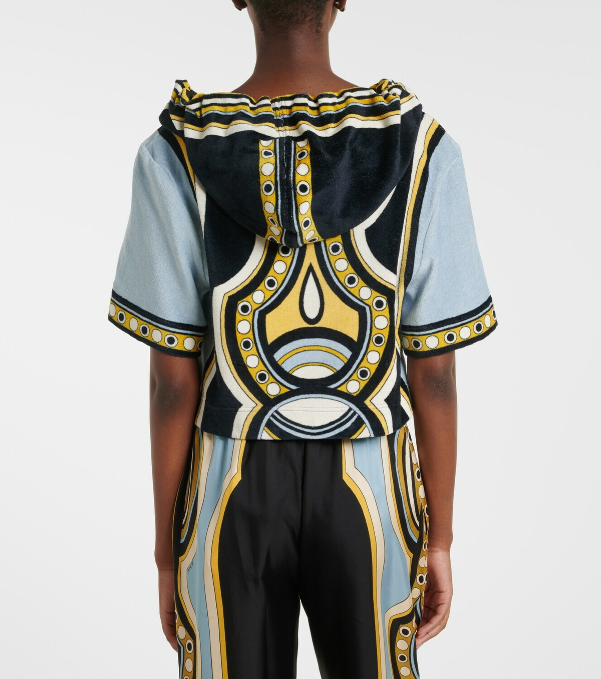 La DoubleJ Portal printed hooded cotton terry top