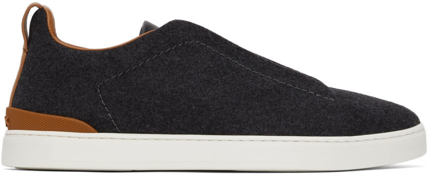 Ermenegildo Zegna Grey & Brown Wool Triple Stitch Sneakers