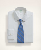 Brooks Brothers Men's Stretch Milano Slim-Fit Dress Shirt, Non-Iron Herringbone Thin Stripe Ainsley Collar | White