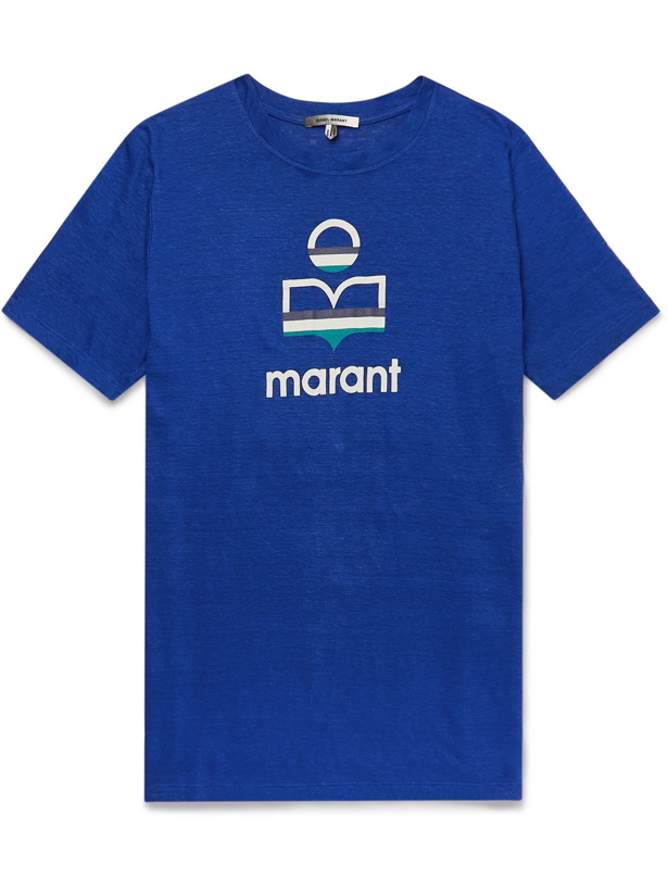 Photo: Isabel Marant - Karman Logo-Print Linen-Jersey T-Shirt - Blue