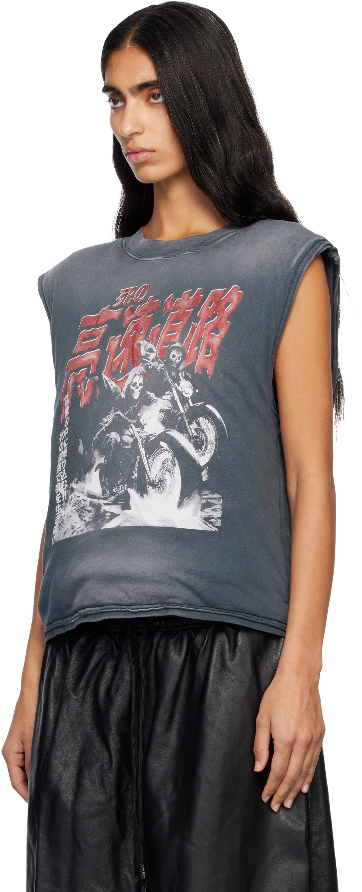 LU'U DAN Gray Wadded Sleeveless T-shirt