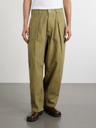Story mfg. - Lush Wide-Leg Pleated Organic Cotton-Canvas Trousers - Green