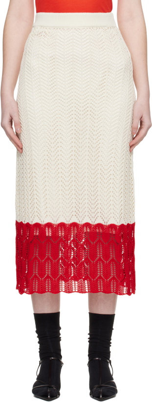 Photo: Jil Sander Off-White & Red Bicolor Lace Midi Skirt
