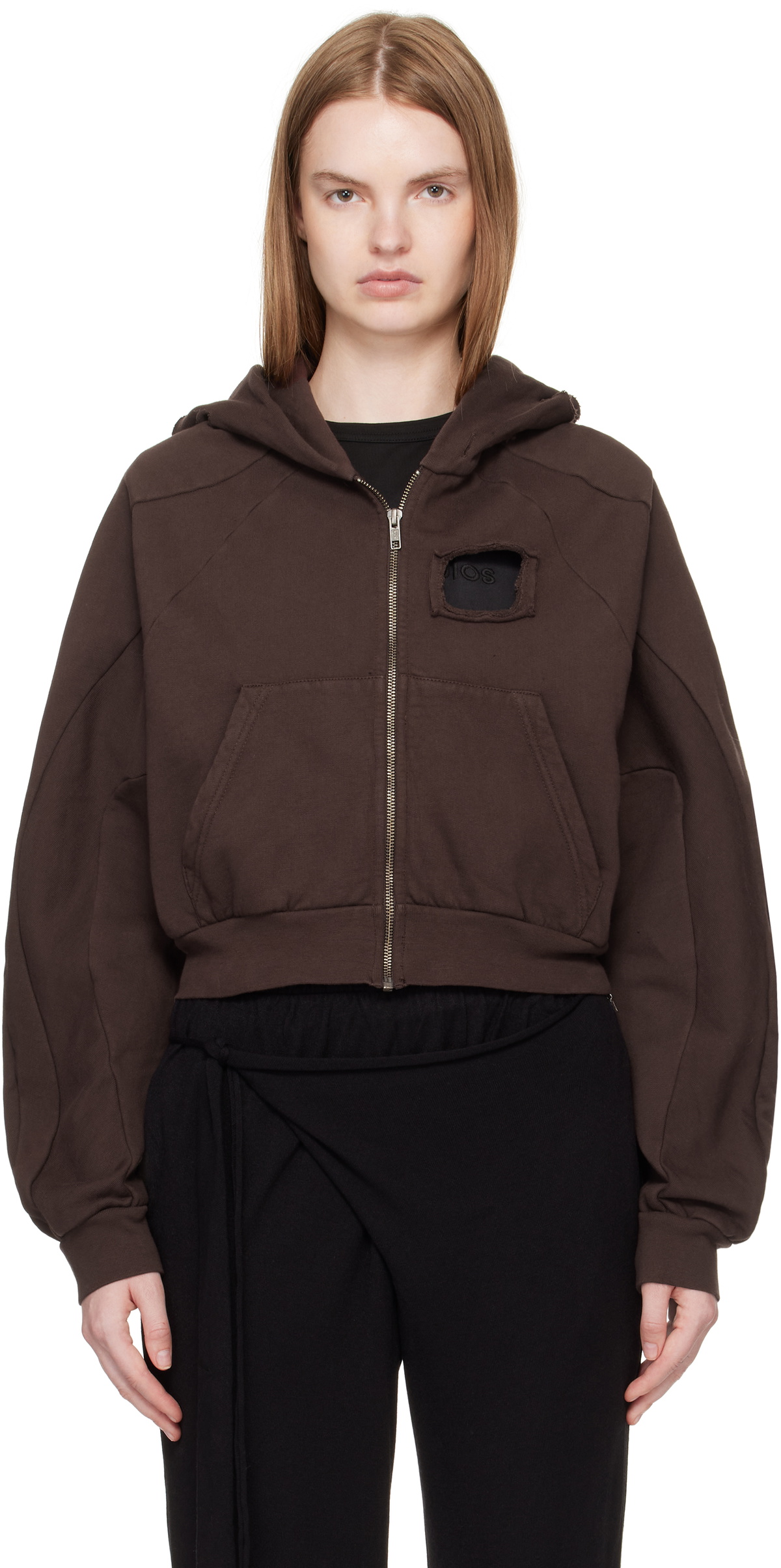Ottolinger Brown Distressed Multiline Zip Hoodie