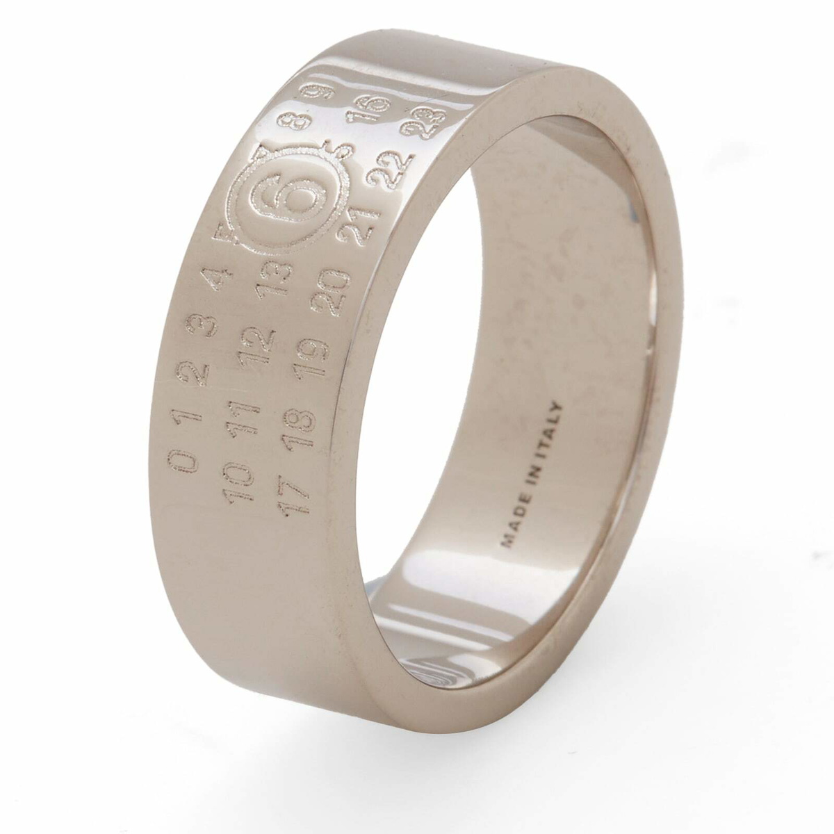 MM6 Maison Margiela Men's Minimal Logo 8mm Ring in Palladio