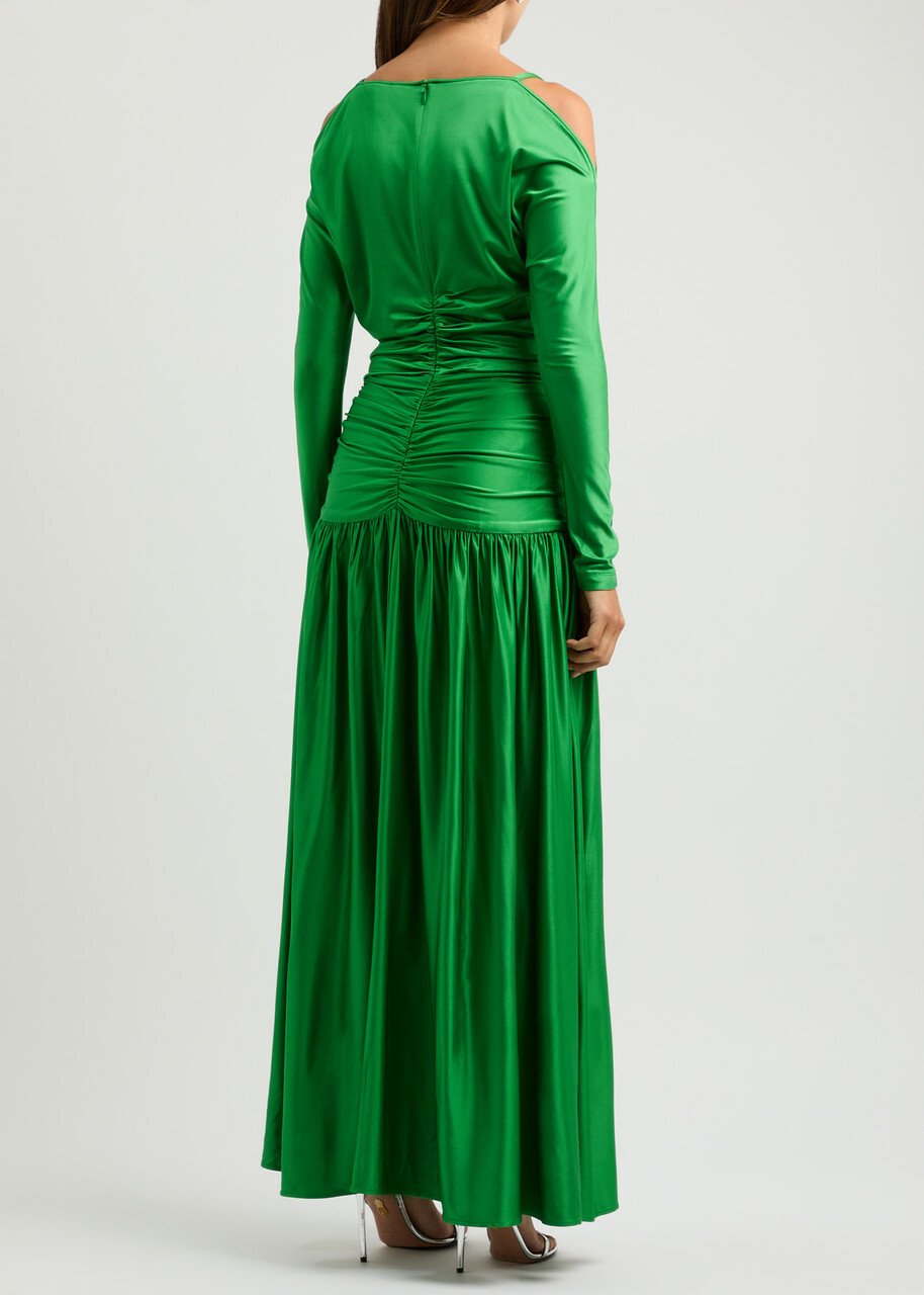 Rabanne Gathered Satin-jersey Maxi Dress Green Paco Rabanne
