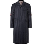 THOM BROWNE - Grosgrain-Trimmed Pinstriped Wool Coat - Blue