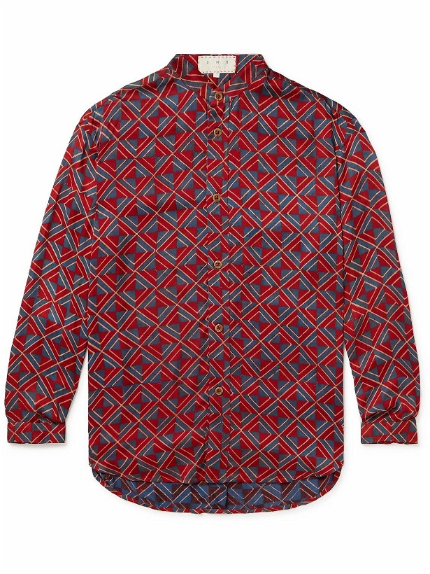 Photo: SMR Days - Tulum Grandad-Collar Printed Cotton and Modal-Blend Twill Shirt - Red