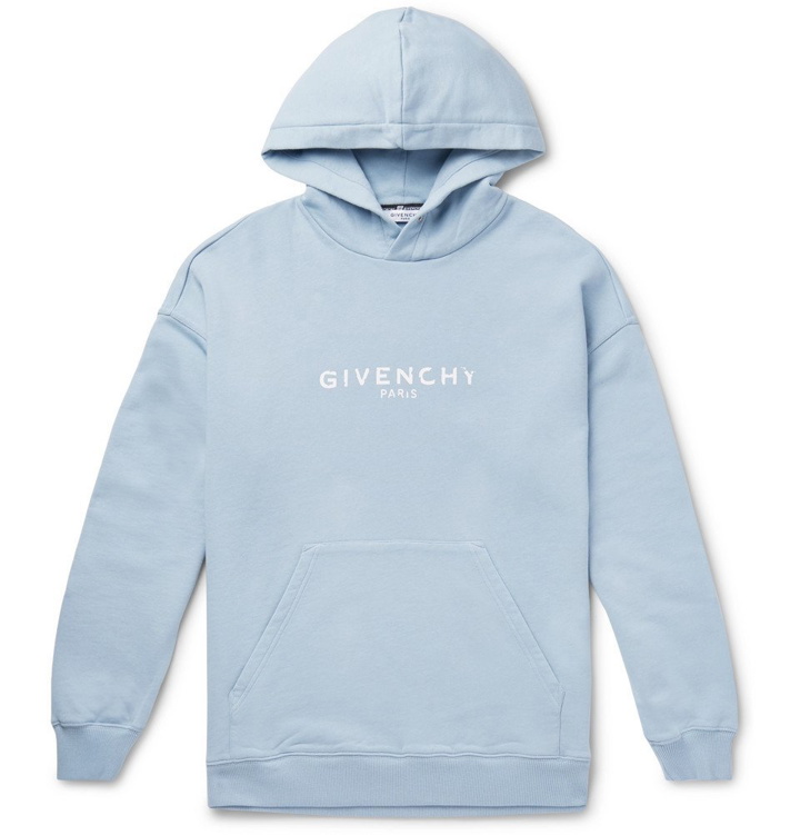 Photo: Givenchy - Logo-Print Loopback Cotton-Jersey Hoodie - Light blue