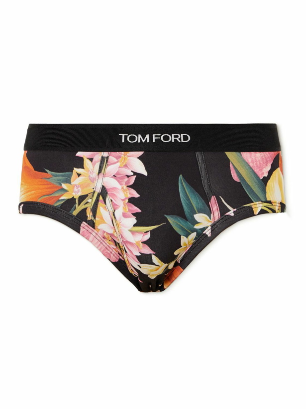 Photo: TOM FORD - Floral-Print Stretch-Cotton Jersey Briefs - Black