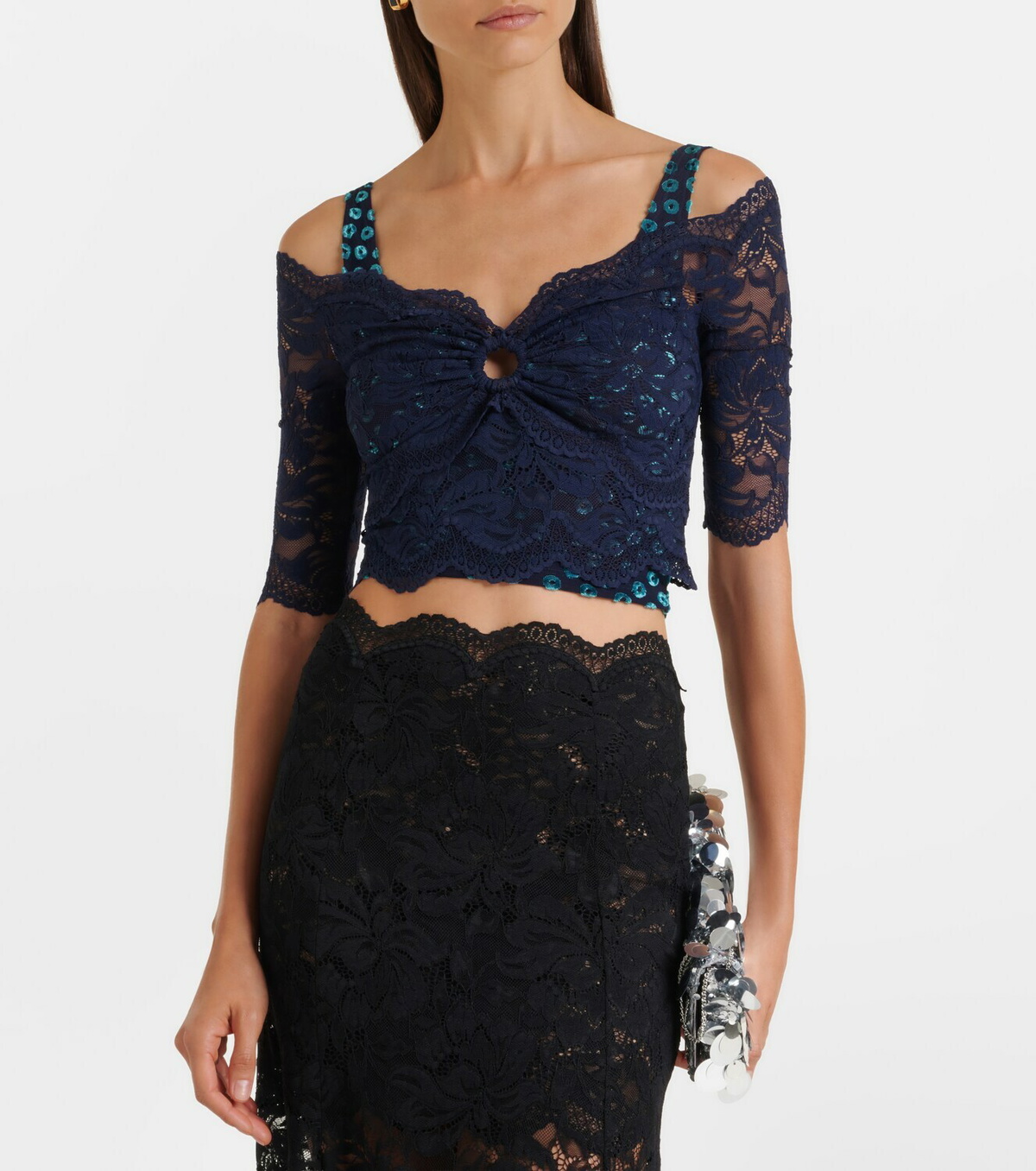 Rabanne Trompe l'œil lace and velvet crop top
