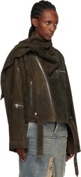 Rick Owens Gray Concordians Cropped Scarf Flight Suede Jacket