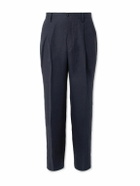 Kaptain Sunshine - Shoecut Slacks Straight-Leg Pleated Linen and Silk-Blend Suit Trousers - Blue