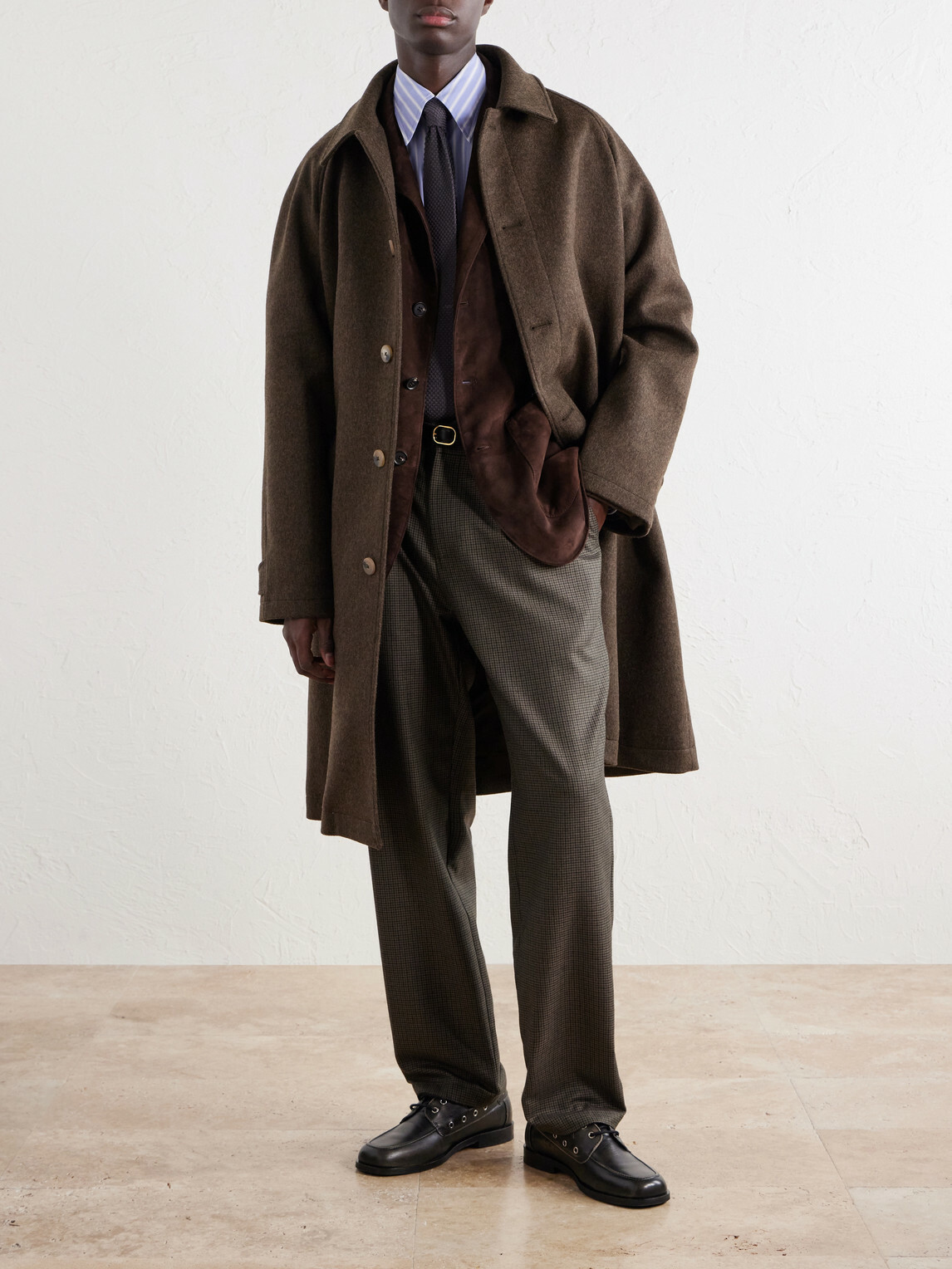 De Bonne Facture - Straight-Leg Pleated Puppytooth Wool-Flannel Trousers - Green