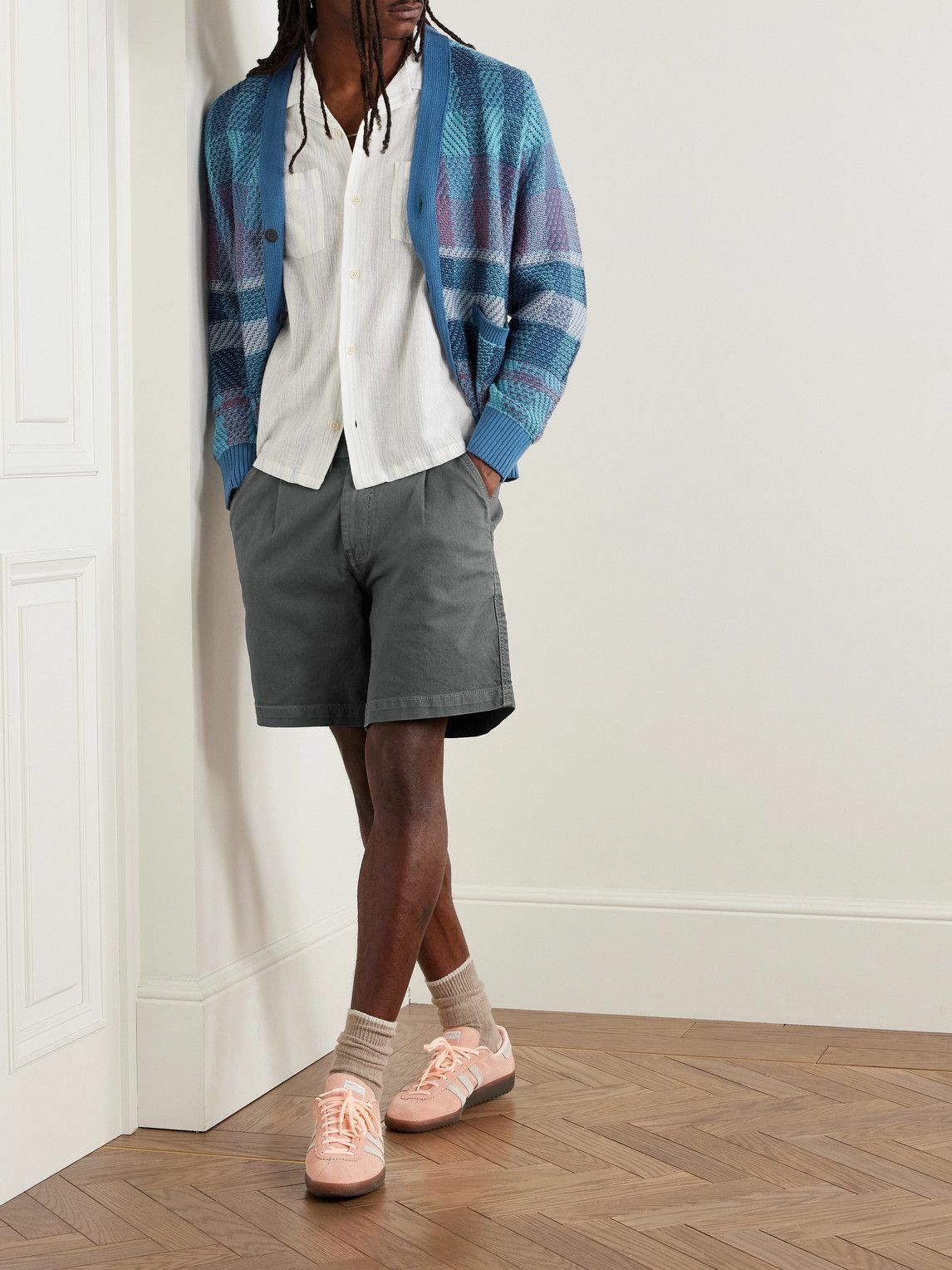 Corridor - Straight-Leg Pleated Garment-Dyed Cotton-Blend Twill Shorts - Gray