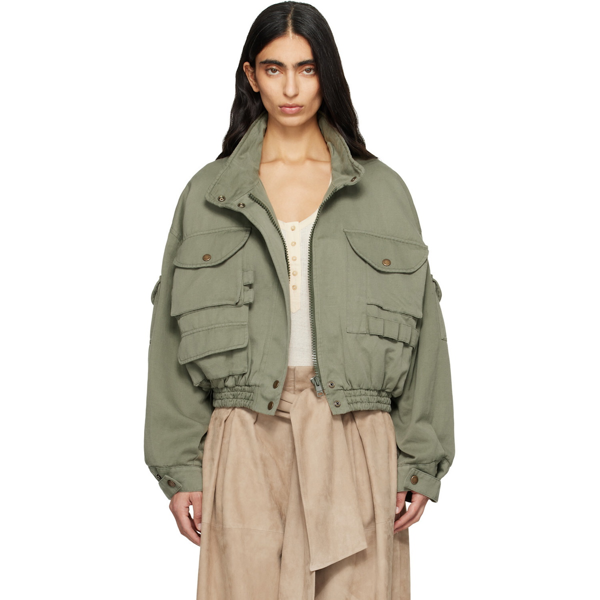 BALMAIN Green Twill Bomber Jacket