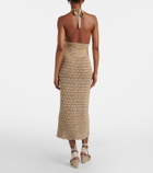 Valentino Open-knit linen-blend lamé midi dress