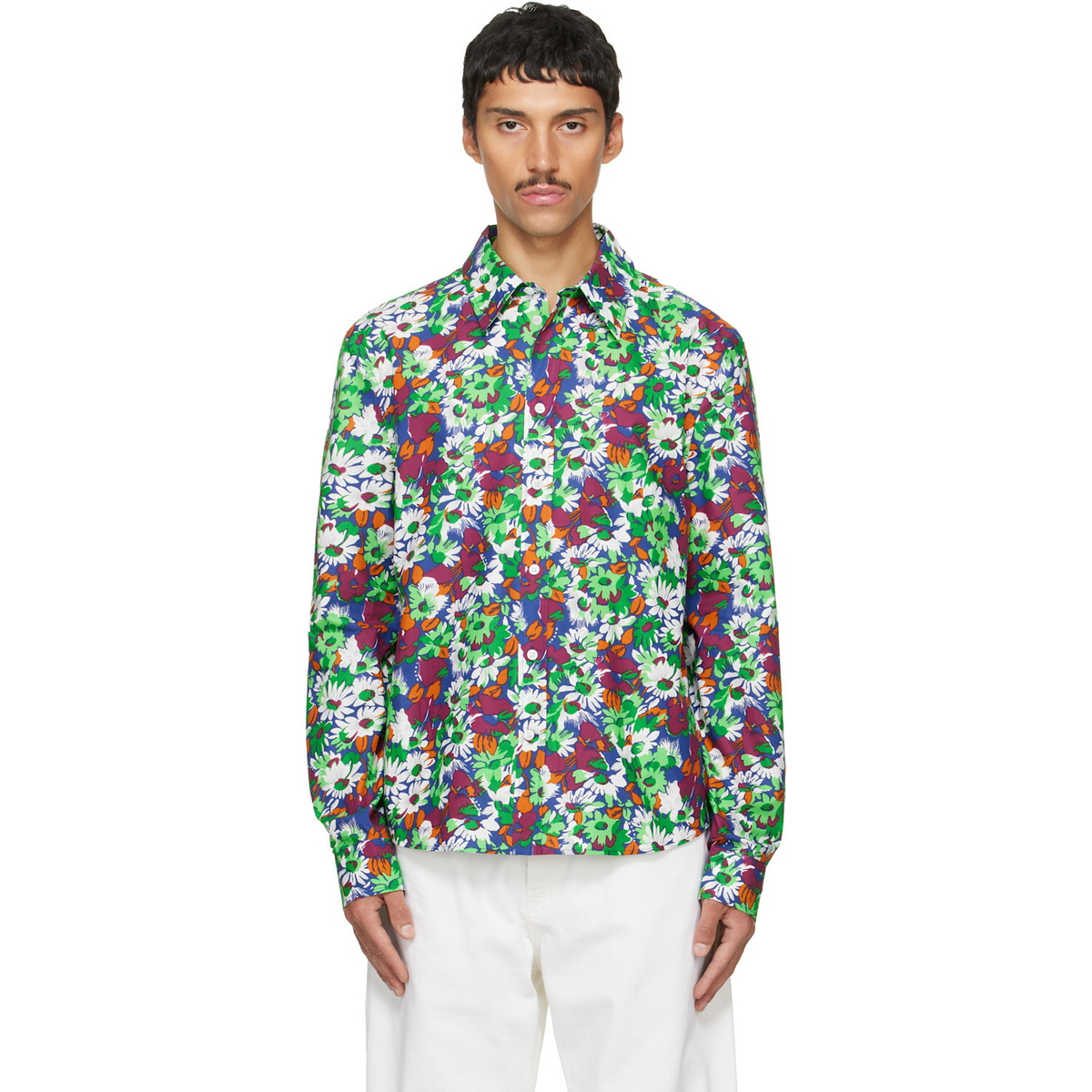 Marni Blue Pop Flowers Print Shirt