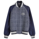 Valentino Men's Signature Wool Bomber Jacket in Blue/White/Navy