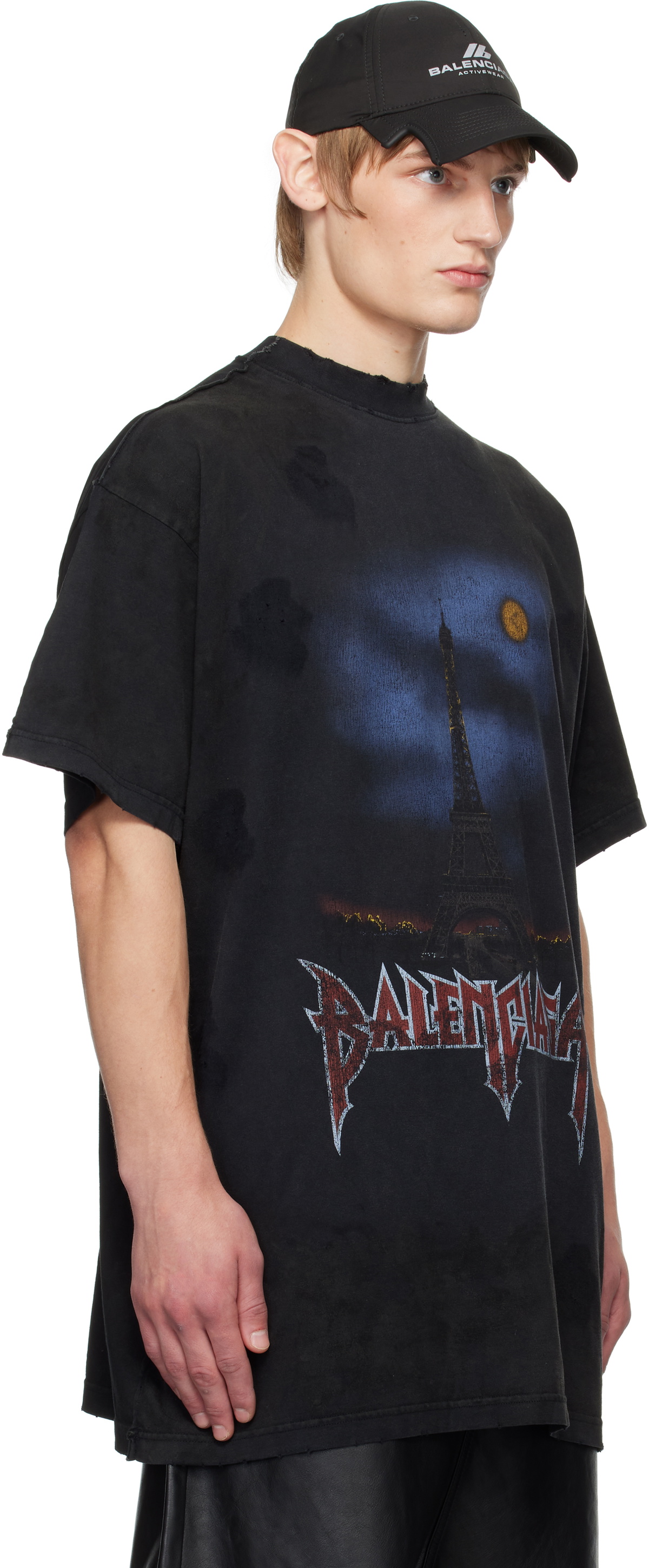BALENCIAGA PARIS MOON DOUBLE FRONT Tシャツ ブラック ホワイト の ウィメンズ PARIS MOON DOUBLE FRONT ロング