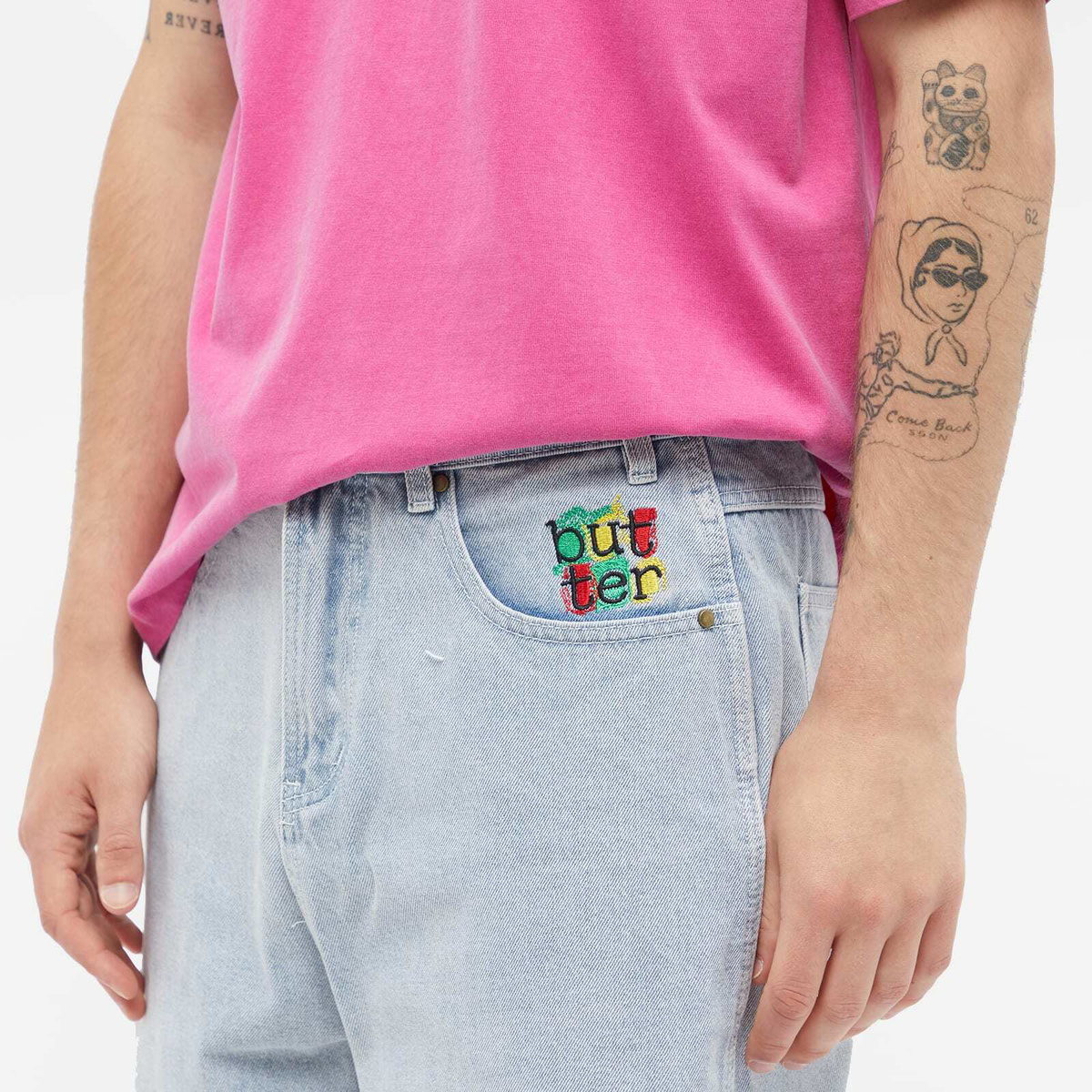 Butter Goods Men's Scribble Denim Shorts in Light Blue