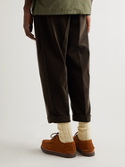 Beams Plus - Cropped Pleated Cotton-Corduroy Trousers - Brown