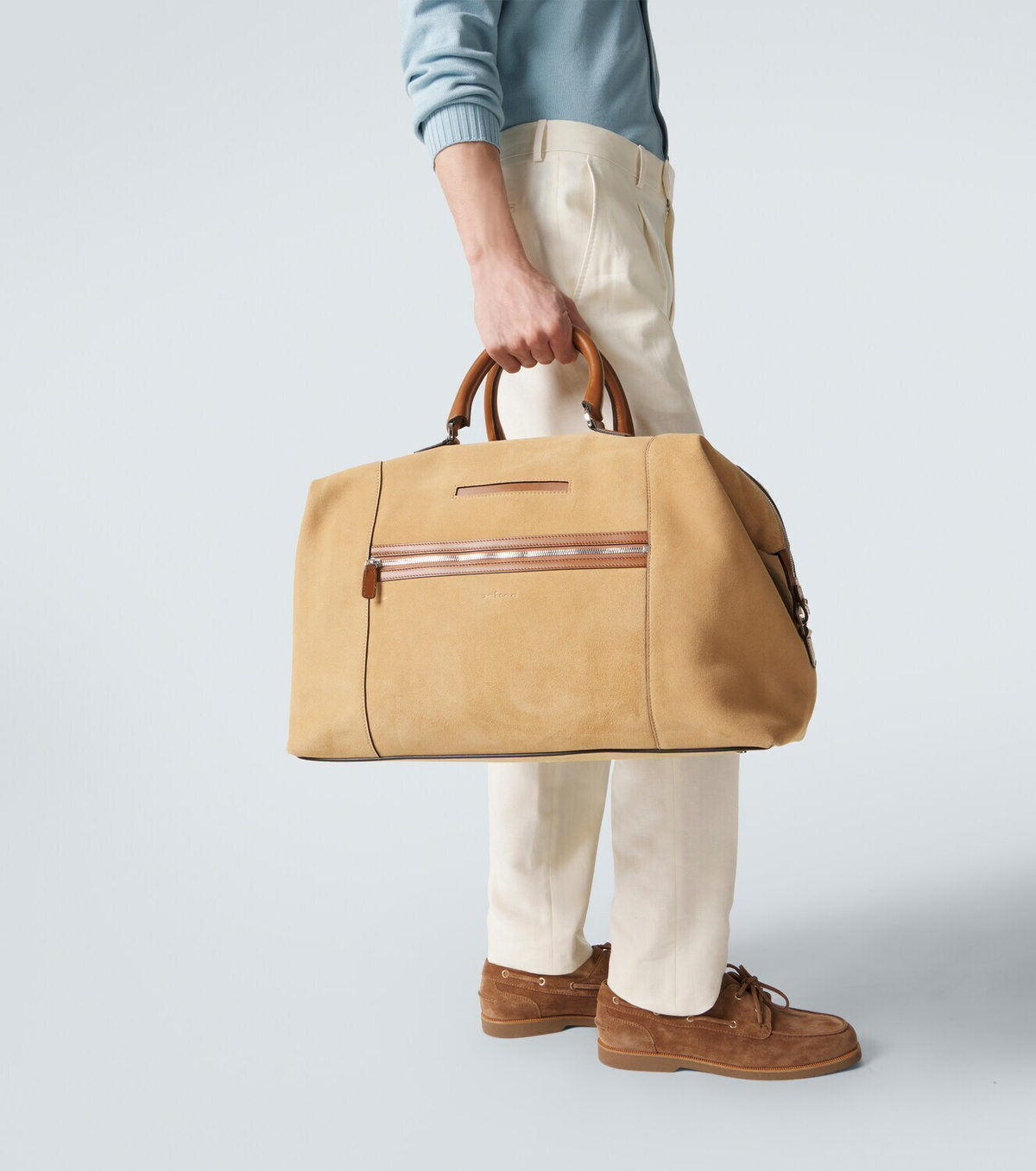 Kiton Leather-trimmed suede duffel bag