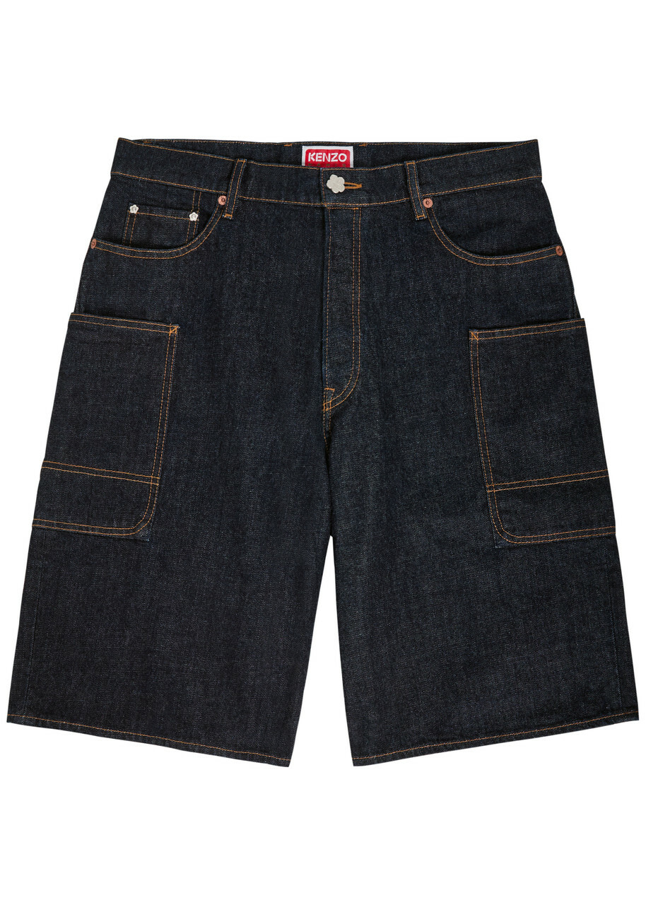Kenzo Cargo Monkey Denim Shorts Dark Blue