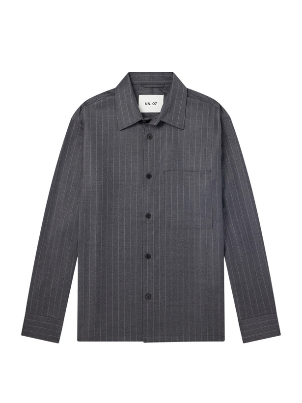 Photo: NN07 - Freddy 10052 Pinstriped Wool-Blend Flannel Shirt - Gray
