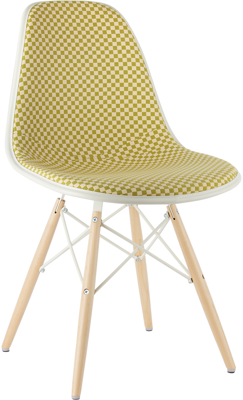 HERMAN MILLER Green Fully Upholstered Eames Molded Plastic Side Chair