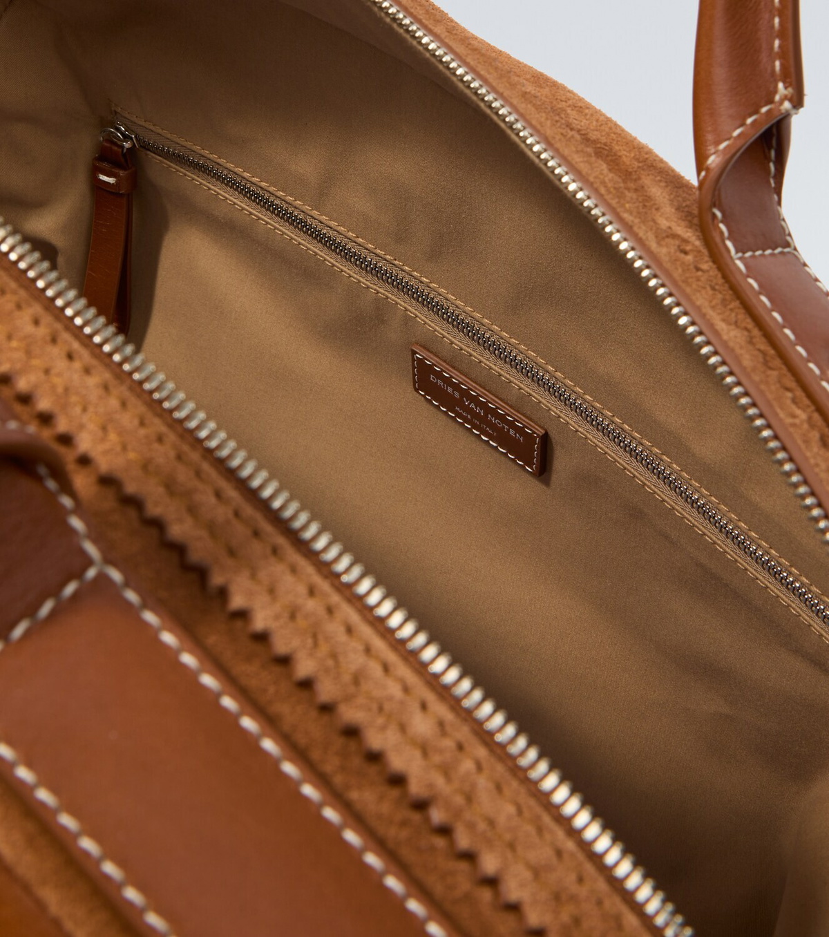 Dries Van Noten Leather-trimmed suede duffel bag