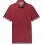 Brunello Cucinelli - Slim-Fit Jersey-Trimmed Cotton-Piqué Polo Shirt - Men - Burgundy