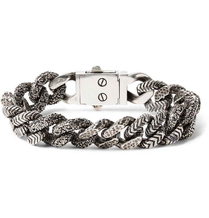 Photo: SAINT LAURENT - Textured Silver-Tone Chain Bracelet - Silver