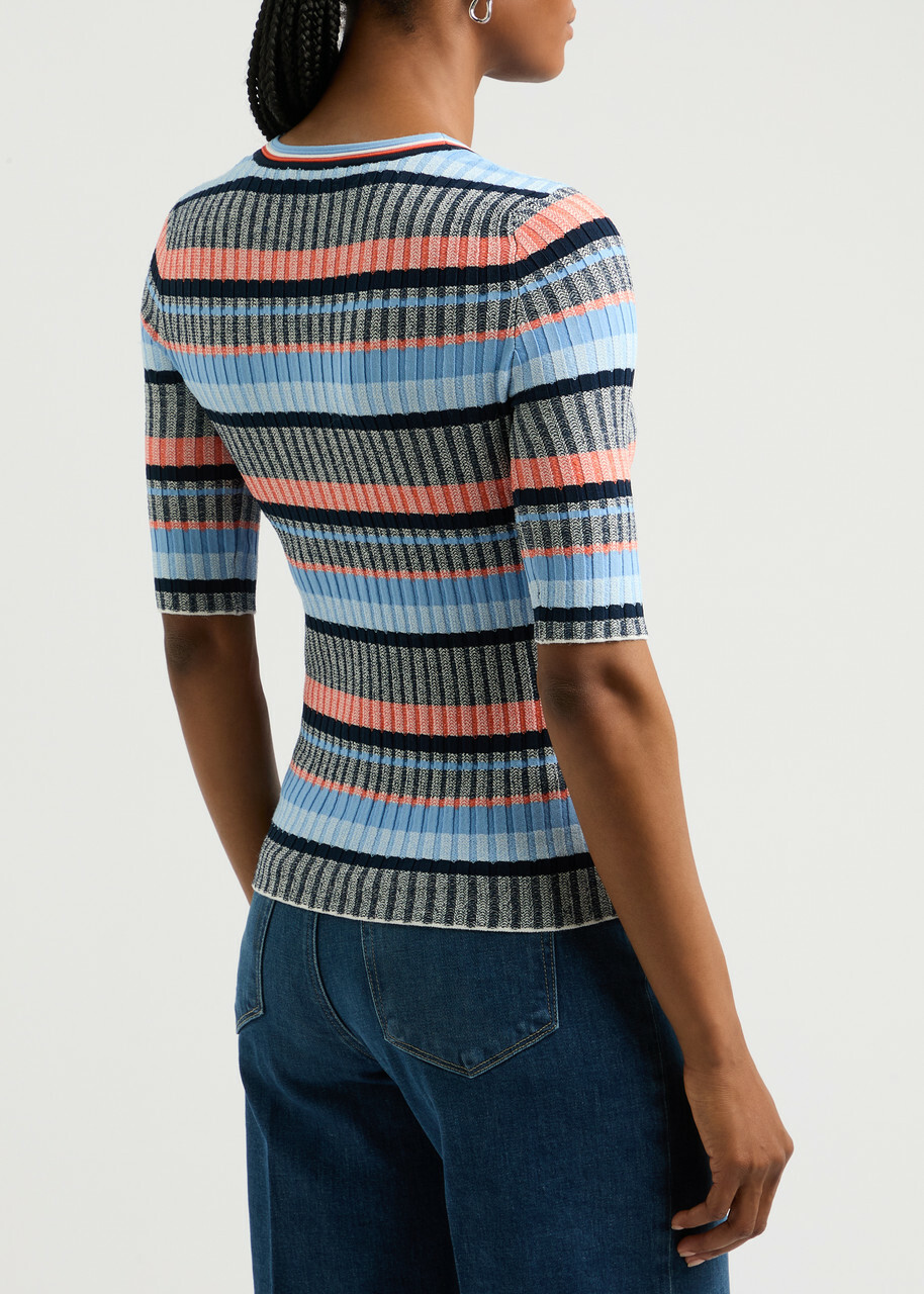 Veronica Beard Calliope Striped Ribbed-knit Cardigan Grey Veronica Beard Calliope Striped Ribbed-knit Cardigan Grey