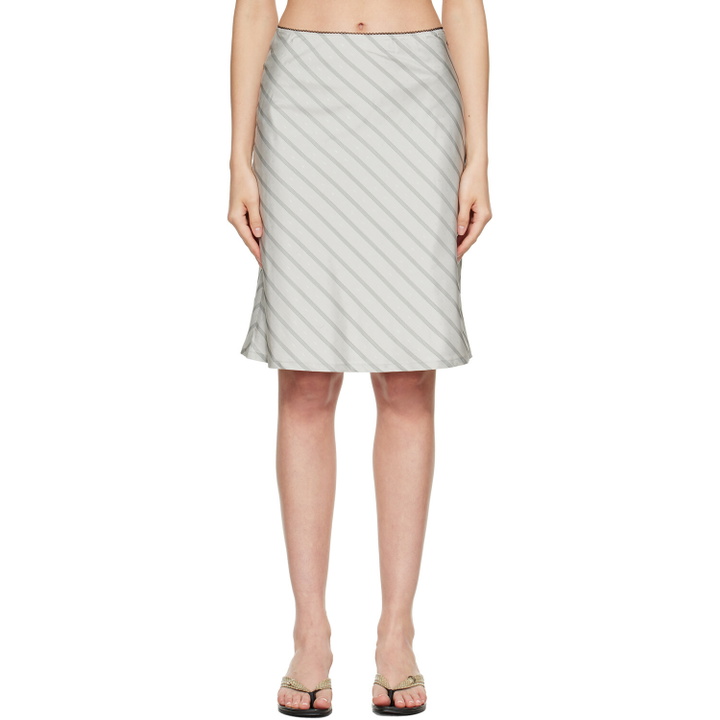 Photo: TONYWACK Gray Silk Stripes Midi Skirt