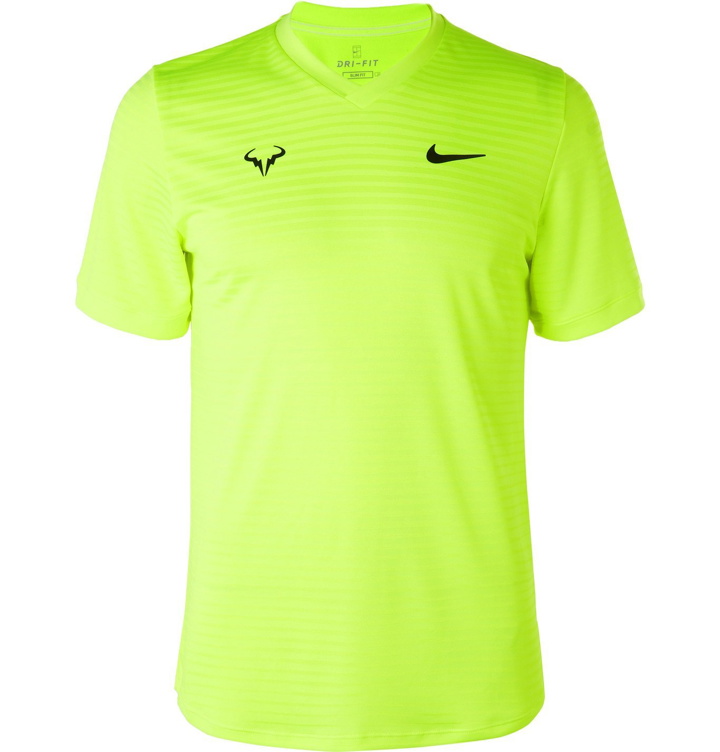 Photo: Nike Tennis - Rafa Challenger Striped Stretch-Jersey Tennis T-Shirt - Green