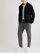 Mr P. - Tapered Checked Stretch Virgin Wool and Cotton-Blend Drawstring Trousers - Gray