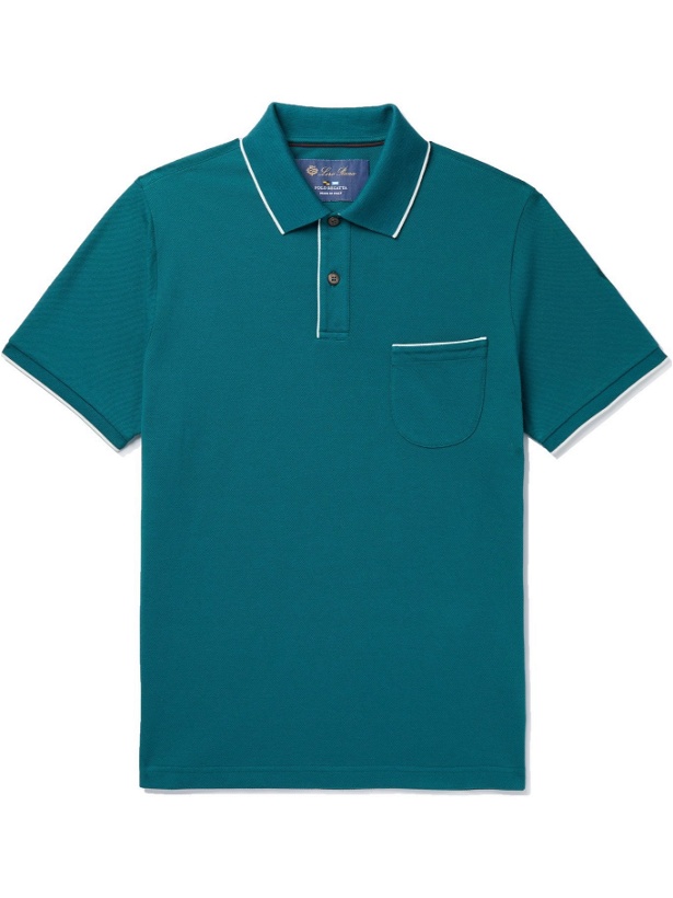 Photo: LORO PIANA - Contrast-Tipped Stretch-Cotton Piqué Polo Shirt - Blue - XS