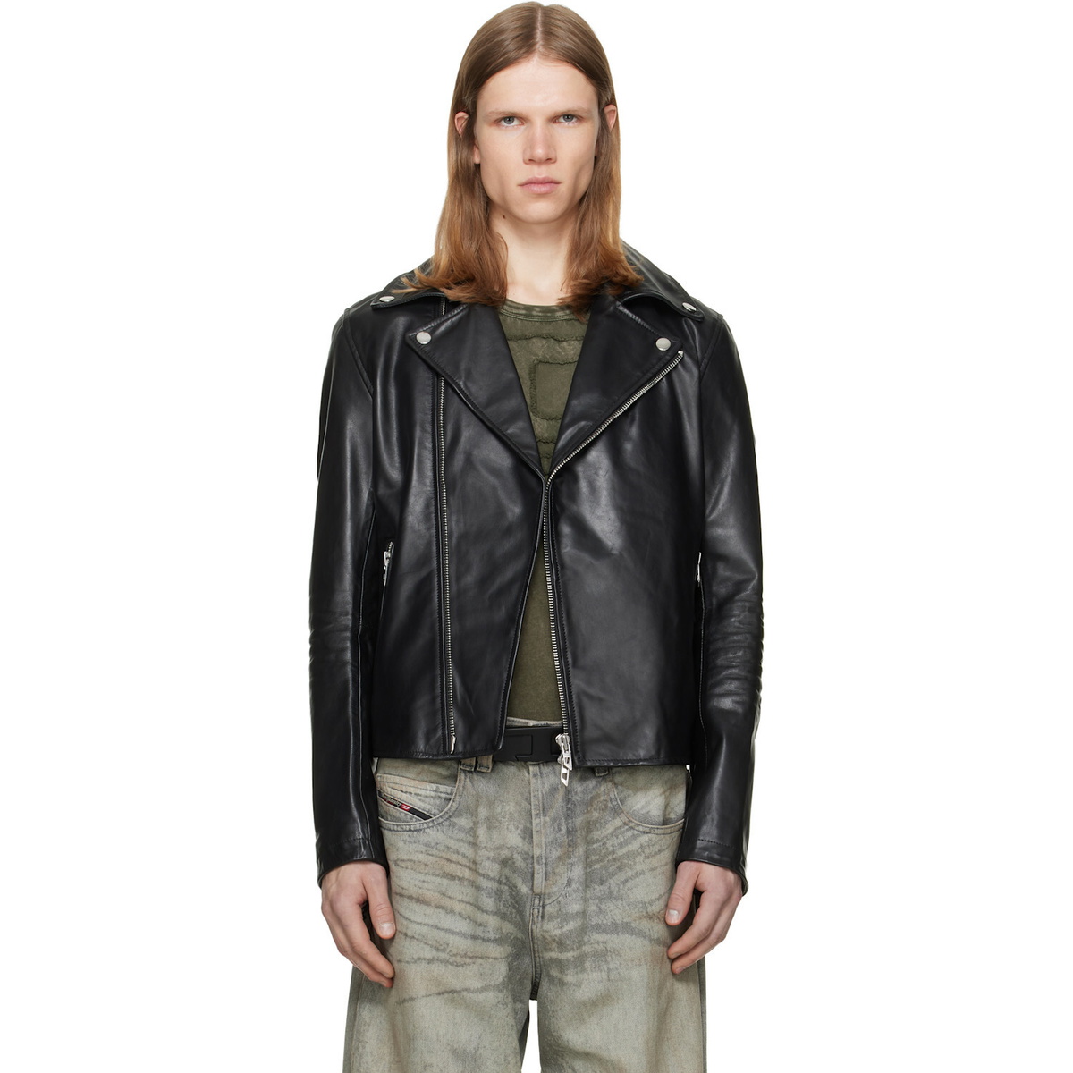 Diesel Black L-Eo-Wrd Leather Jacket