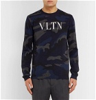 Valentino - Logo-Painted Camouflage-Intarsia Cashmere Sweater - Blue