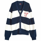 Tommy Jeans Men's Single Letter Texture Stripe Cardigan in Dark Night Navy/Ancient White